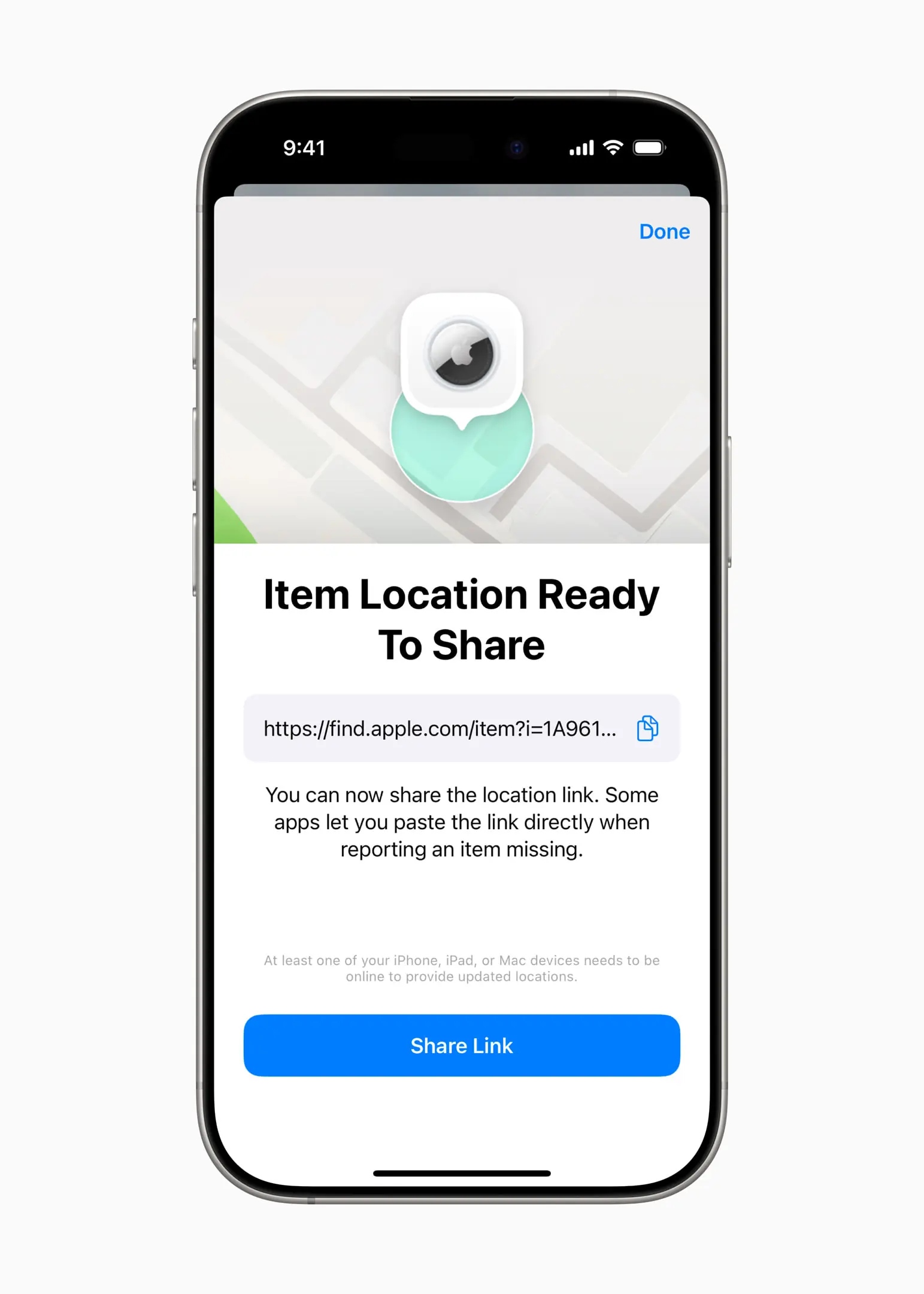 Apple Find My share link