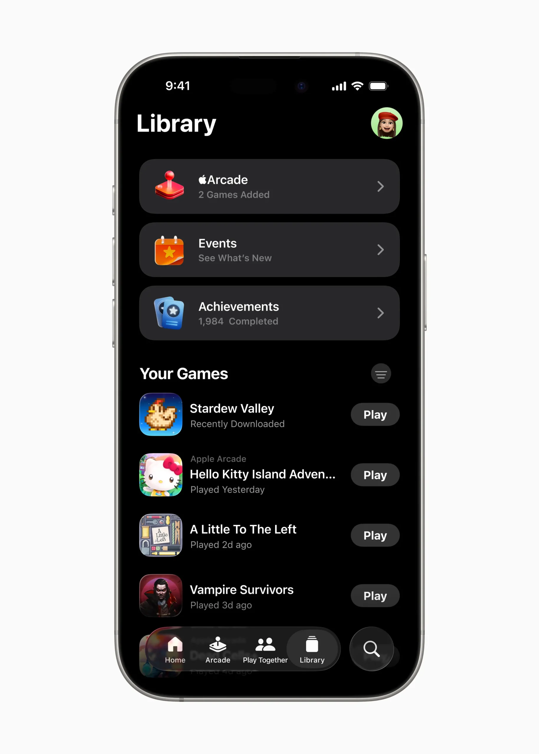 New Games app Library